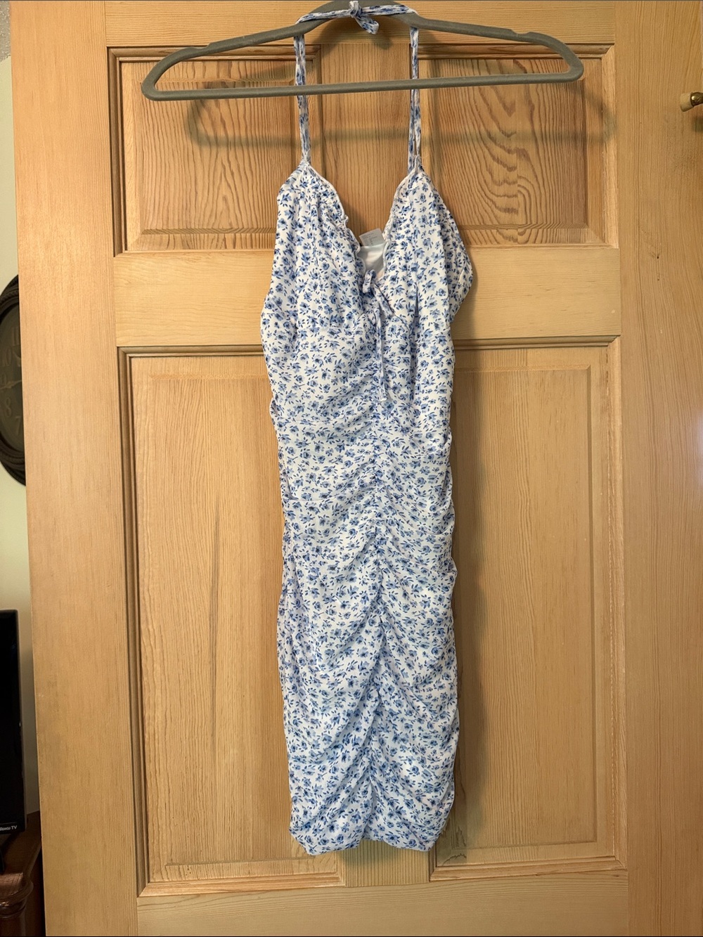 H&M White Dress with Blue Floral Print Midi